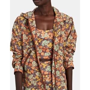 Veronica Beard Sibila Floral Anorak Jacket Small Multicolor Ruched Sleeve Hoodie